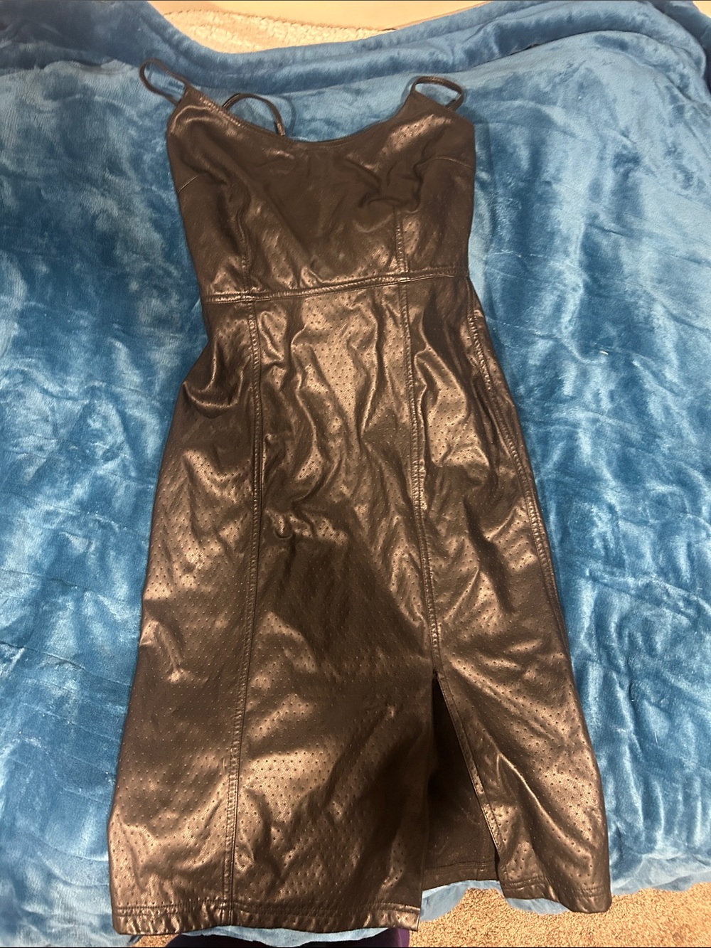 Steve Madden Black Faux Leather Midi Dress with Spaghetti Straps